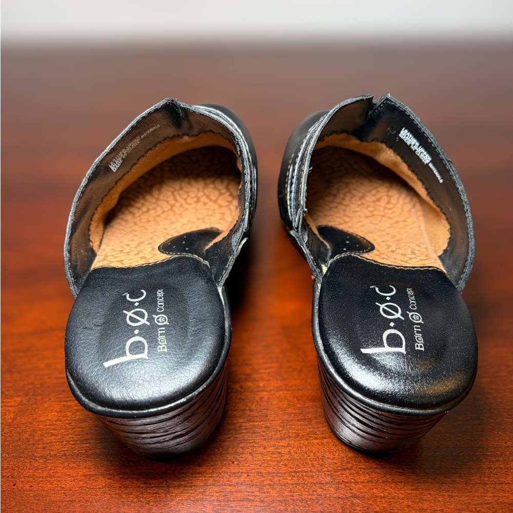 b.ø.c. Elsbury Tassel Leather Mules Black Women’s Size 7 Comfort Heel Chunky - Picture 12 of 12